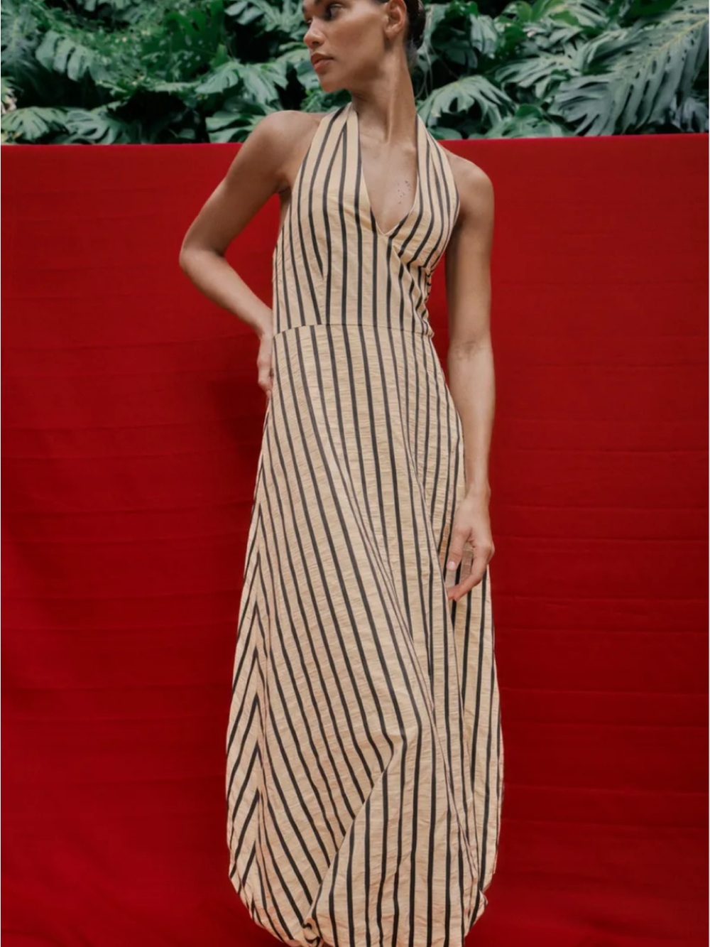 Zara Striped Long Dress Maxi Dress Beige & Black